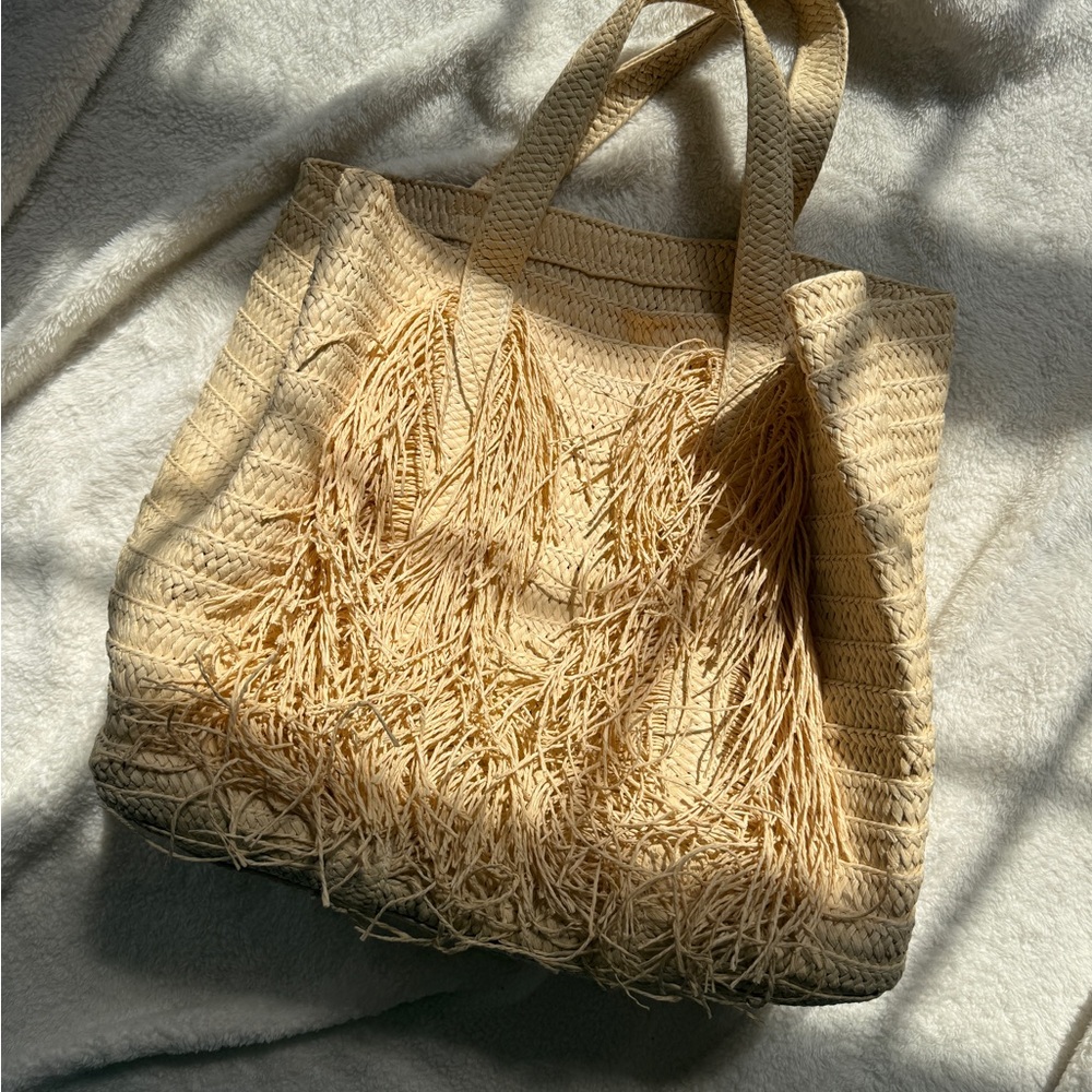 Elegant Cream Fringe Tote Bag